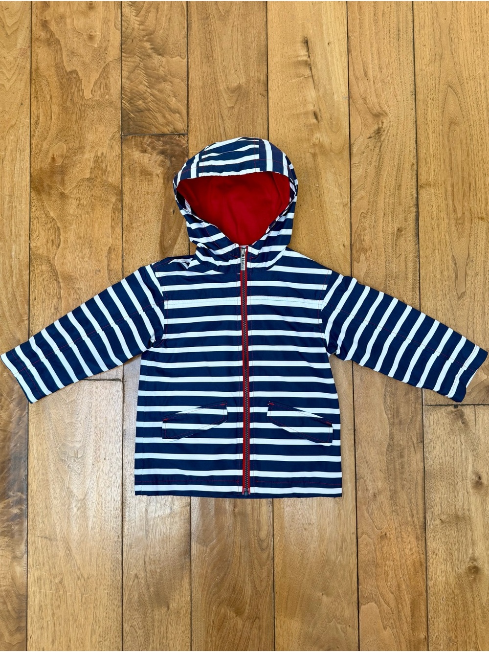 Hatley Navy Stripe Microfiber Rain Jacket Fleece Lined Unisex Size 4